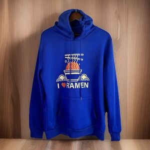 I Love Ramen Hoodie Graphic Sweatshirt S Blue Pullover Funny‎ Gift Noodles Chop